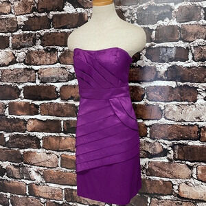 Max & Cleo Purple Dress Strapless Sheath Bandage Cocktail Party Size 2